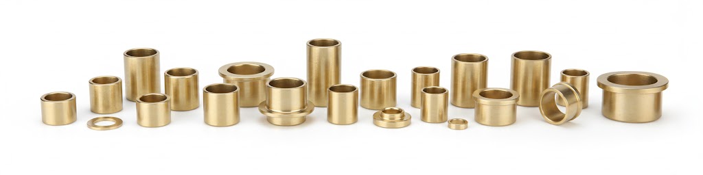 High-density Cast Bronze Bushings in sleeve and flanged types with precision machined finish.